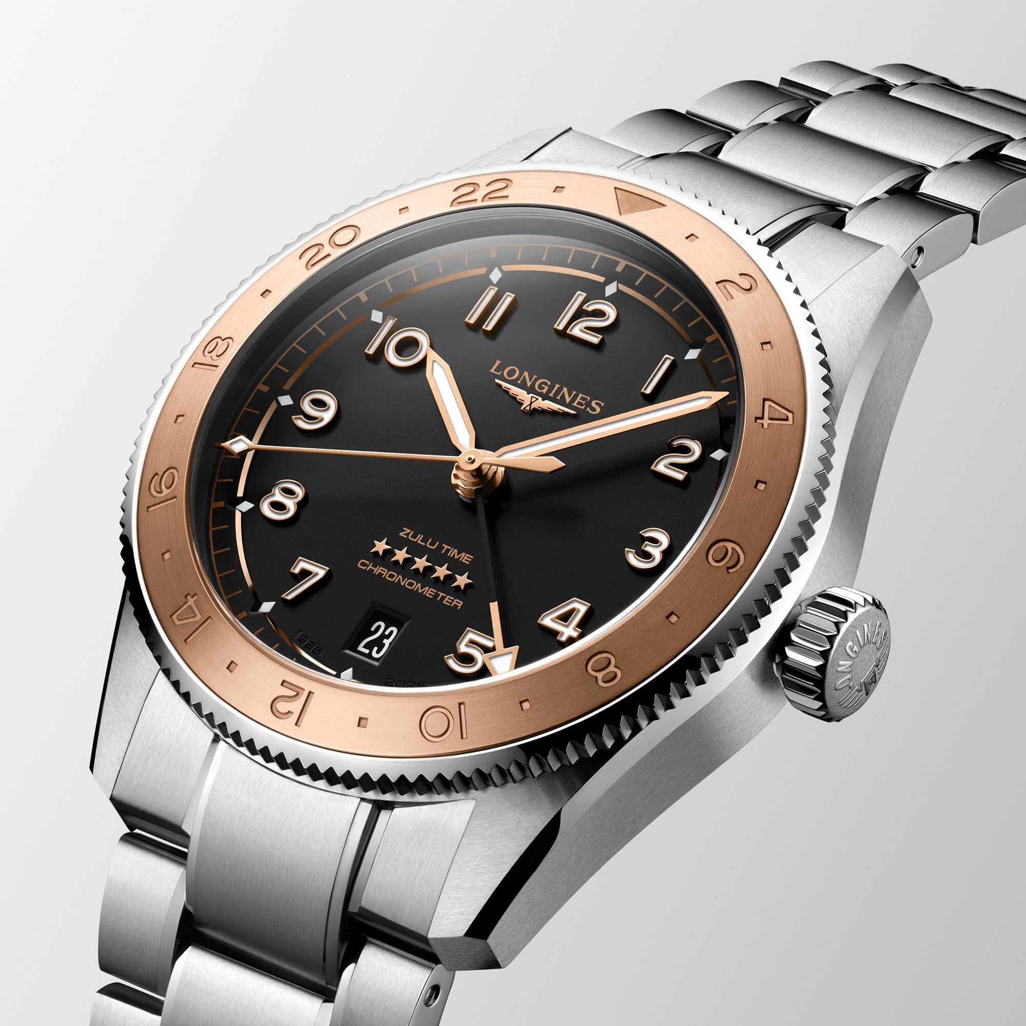 Longines Spirit Zulu Time 1925 Automatic GMT 39 mm Rose Gold and